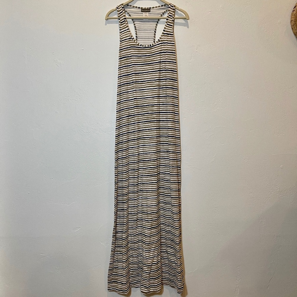 Tommy Bahama Blue & Tan Striped Maxi Dress